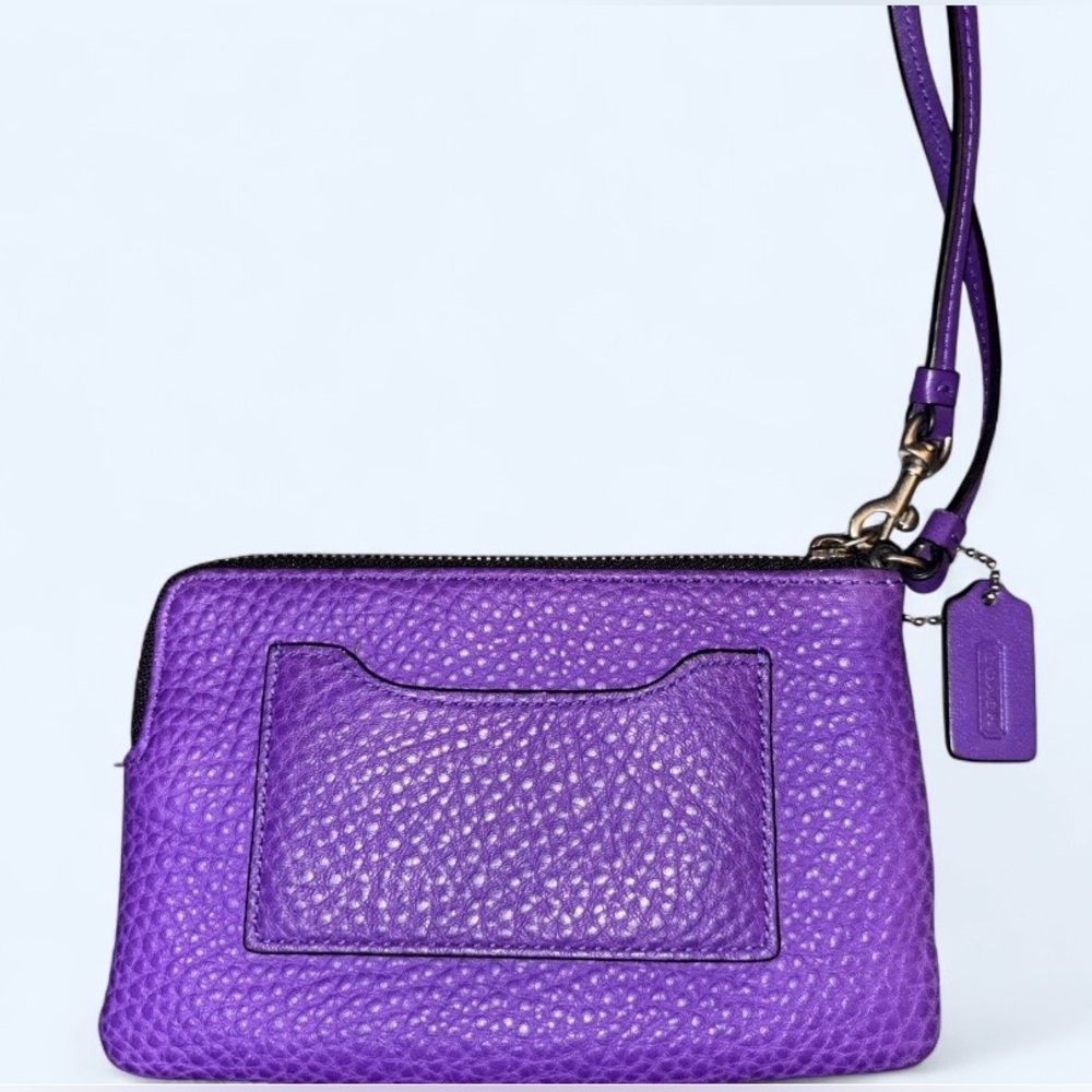 VINTAGE COACH Small Wristlet in Colorblock Purple Pebble Leather - Picture 9 of 10